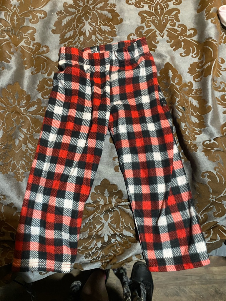 Hanes Red, Black And White Plaid Fleece Pants